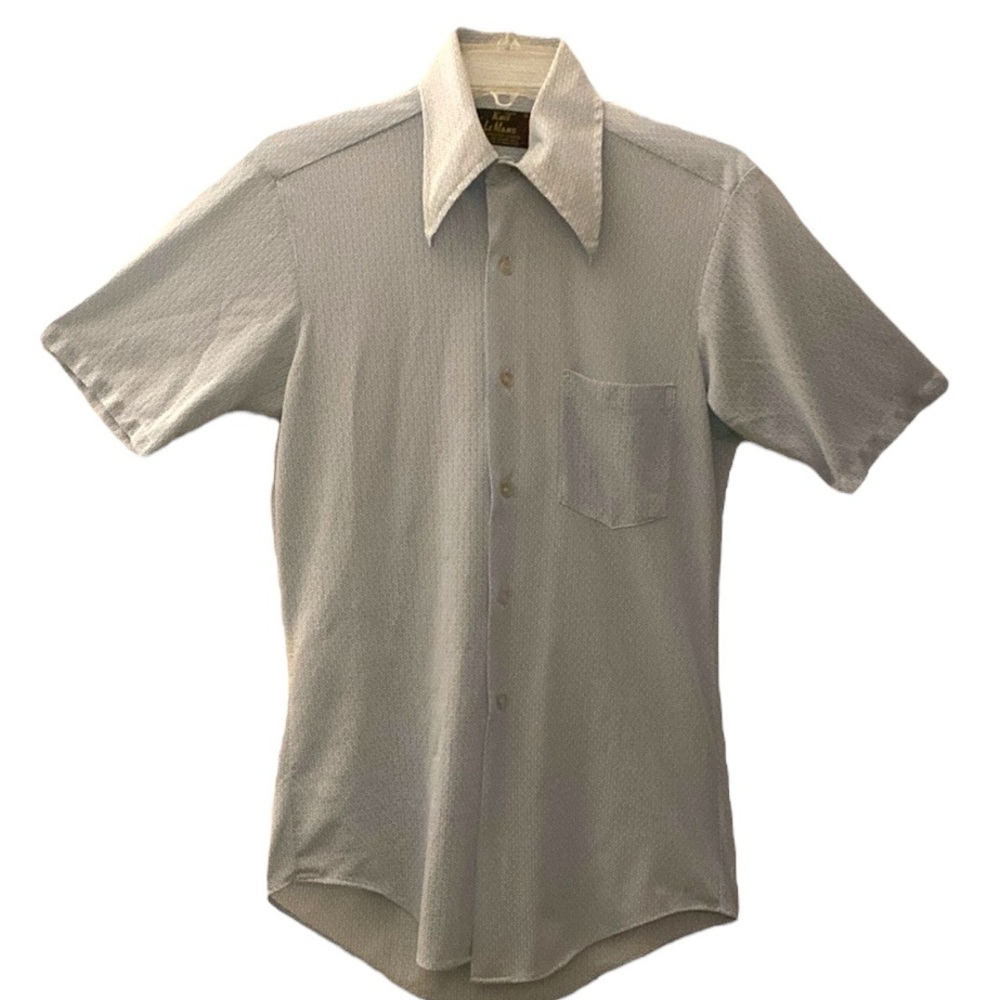Vintage Eclectic Grandpa Baby Blue and white Button Down short sleeve shirt